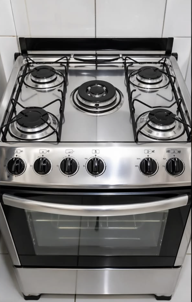 Spotless 5-burner gas cooking range after deep cleaning